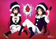 Azusa and Mio in Christmas outfits.
