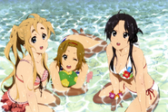 Mio, Mugi and Ritsu at the beach.