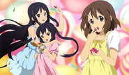 Yui, Mio and Azusa eating candy.