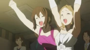 Mihoko and Kawakami cheering for Sawako