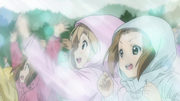 Yui, Mugi and Ritsu dancing in the rain