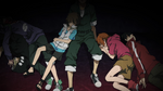 Hibiya is killed by the Snake of Clearing Eyes alongside the rest of the Mekakushi Dan (daze, BD version)