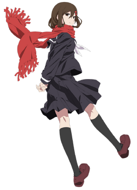 Premium AI Image | Anime illustration of a cute happy girl with black hair  wearing a red scarf holding a gift