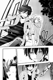 Shintaro stepping in front of Momo in order to protect her (18. Kagerou Daze I)