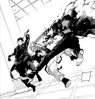 Hakuri takes a hit from Hiyuki.