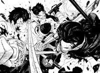 Uruha, Natsuki, Hokuto, and Yura cross swords with each other