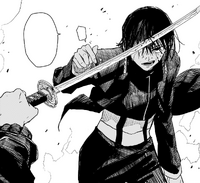 Hiyuki purposely lets herself get hit by the flat of Enten