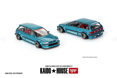 CIVIC EF KANJO KHMG141 LTD EDN サイン付き Kaido House x Mini GT 1:64 Honda Civic (EF) Kanjo V1 White