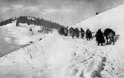 Serbian retreat through Albanian mountains, 1915.jpg