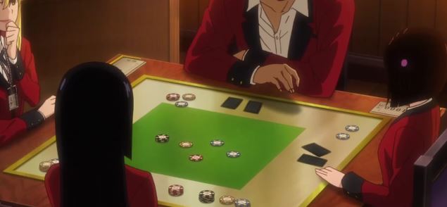 Anime character playing poker in kakegurui uniform