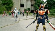 Gaim alongside his predecessors in their final forms.