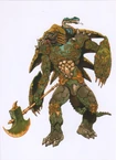 Concept art, Shinmugurun wielding the Dimubu, as seen from Kamen Rider Gaim: Official Perfect Book.