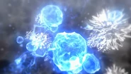 Doctor Mighty XX Gashat's Critical Finish against Gamedeus' cellular virus.