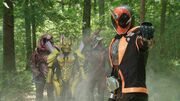 The spirits of Freeze, Sword, & Thief with Kamen Rider Ghost.