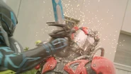 Dark Drive uses the Blade Gunner to beat Super Dead Heat Drive's helmet until its visor cracked.