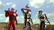 First 3 Neo-Heisei Era Secondary Riders (left to right): Accel, Meteor and Birth.