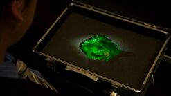 The green Magic Stone that would become the Hurricane Dragon and Thunder Rings in the possession of Kizaki.