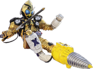 Fourze Elekstates wielding the Drill Module, performing Rider Electric Light Kick.