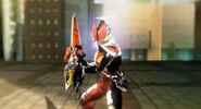 Kamen Rider Den-O Liner performs special attack Called "Train Slash/Desha-Giri"