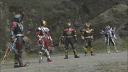 Kabuto Hyper Form, Faiz Blaster Form, Ryuki Survive, Kuuga Rising Ultimate, & Den-O Super Climax Form