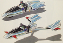 A concept for a bike transforming into a glider, seemingly the basis for the Machine Tornador.