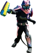 Kamen Rider Revi Rex Genome wielding the Osutoderuhammer50