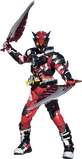 Kamen Rider Ikazuchi wielding the Buaruku Sabers