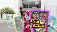 Game Clear screen for Mighty Action X (Salty Bugster).