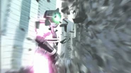 Kamen Rider Decade breaking an Aurora Curtain while transforming