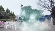 Phantom Liquid being expelled during Kamen Rider Metal Build transformation.