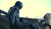 Garai fighting J as the Riders appear to fight Shocker.