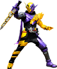 Kamen Rider Build NinninComic Form wielding the 4komaninpoutou
