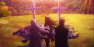 Ai,Scar and Julie standing in front of Ai's parents grave.