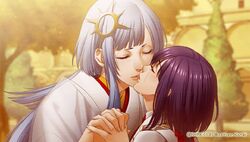 Kamigami no Asobi, table, white hair, blush, purple hair, kusanagi yui,  jewelry, HD wallpaper