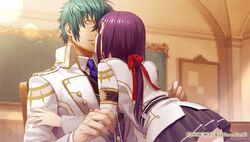 Kamigami no Asobi, table, white hair, blush, purple hair, kusanagi yui,  jewelry, HD wallpaper