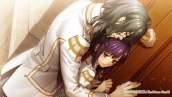 Kamigami no Asobi, grass, kusanagi yui, hug, blue hair, rain, visual novel,  hades aidoneus, HD wallpaper