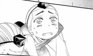 Chiyomaru, Daidamaru y otro chico Tengu, esperan aterrados a que Jirou los golpee.