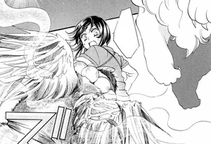 Nanami observa horrorizada como queda Jirou luego de protegerla.