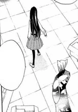 Kayako a punto de purificar la entidad maligna que encerró Tomoe, momentáneamente.