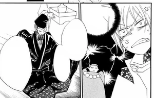 Kurama, quien se había quedado dormido, despierta y detiene a Tomoe.