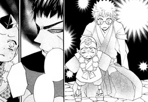Botanmaru y Nanami disfrazada de chico son descubiertos por Jirou.