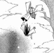 Nanami y Tomoe cayendo de un árbol.