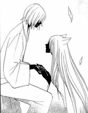 Mikage purificando al Tomoe del pasado en su primer encuentro.