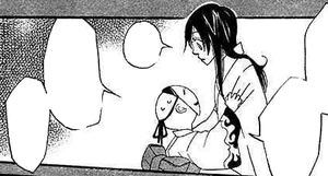 Onikiri diciendo a Nanami que hay que escapar de la casa de la bruja.