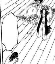 Nanami pidiéndole a Aotake que baje su espada contra Tomoe.