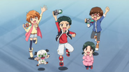 Screenshot Of Yuto, Mirai, Shuu, Yui And Wanda All Leap In A Group Photo