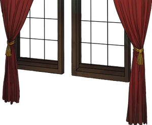Window with red curtain