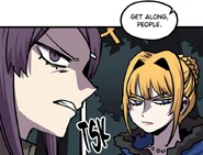 Gaster says get along, people, Yuna and Charlene give him thrilling looks.png (421 KB) Webtoon Episode 164