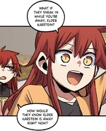 Arin sneaks in from the side and asks what if the Dragon Slayers sneak in while he's away, Elder Karstein and Karsenian asks how would the Dragon Slayers know he's away right now.png (642 KB) Webtoon Episode 139