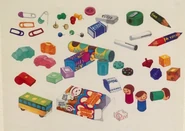 Concept art depicting various items.